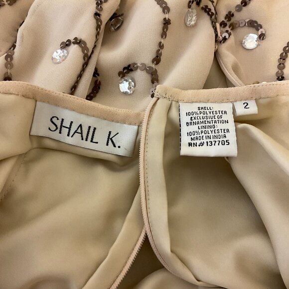 Shail K. Romper 2 Cream Brown Sequin Rhinestones Lined Short Sleeve Tie Waist - Picture 14 of 14